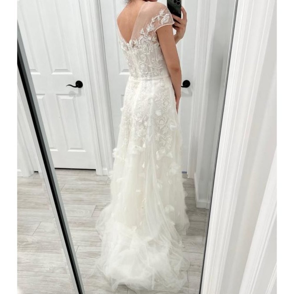 Marchesa Selena S20 Modern Ivory Wedding Dress flower on tulle - Picture 6 of 13